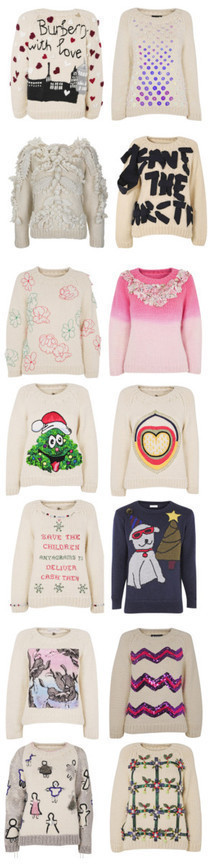 These jumpers for the Save the Children's 'Christmas Jumper Day' initiative were designed and hand-knitted by Wool and the Gang and their British gang of knitters before being customised by designers.
